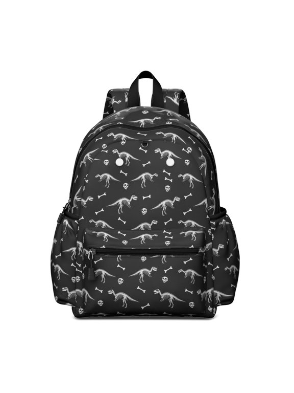 Black Cartoon Dinosaurs Fossils Pattern Cute School Backpack with Padded Back and Adjustable Shoulder Straps 13.4"x11"x4.7"