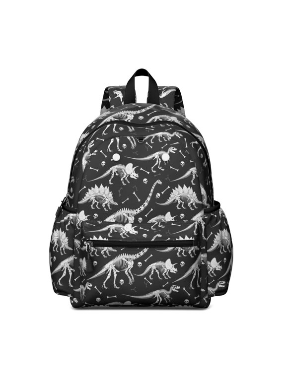 Black Cartoon Dinosaurs Fossils Pattern Cute School Backpack with Padded Back and Adjustable Shoulder Straps 13.4"x11"x4.7"