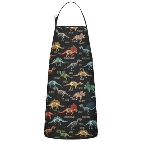 Black Cartoon Dinosaurs Infos Pattern Apron-Garden Aprons for Women with Pockets-Cotton Linen Waterproof Kitchen Cooking Gardening Aprons Adjustable for Kitchen,Cooking,BBQ and Salon 33x27 Inch
