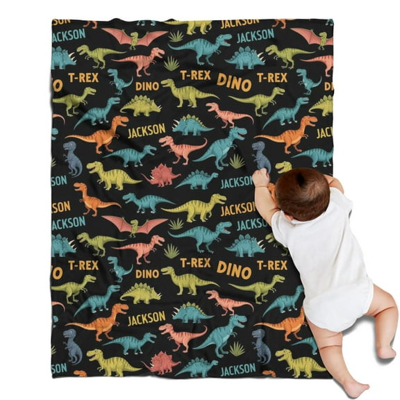 Black Cartoon Dinosaurs Names Pattern Blanket,Comfortable Soft Flannel Throw Blanket,All Season,Warm Lightweight Blankets for Sofa Bed Couch Living Room Chair,30"x40"