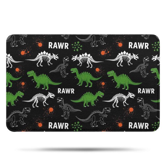 Black Cartoon Dinosaurs Rawr Pattern Bathroom Rugs Mat,Non Slip Microfiber Bathroom Rug,Rubber Backing,Soft Bathroom Mats for Bathroom Floor,Tub and Shower,17x27in(43x68cm)