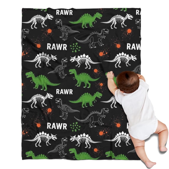 Black Cartoon Dinosaurs Rawr Pattern Blanket,Comfortable Soft Flannel Throw Blanket,All Season,Warm Lightweight Blankets for Sofa Bed Couch Living Room Chair,30"x40"
