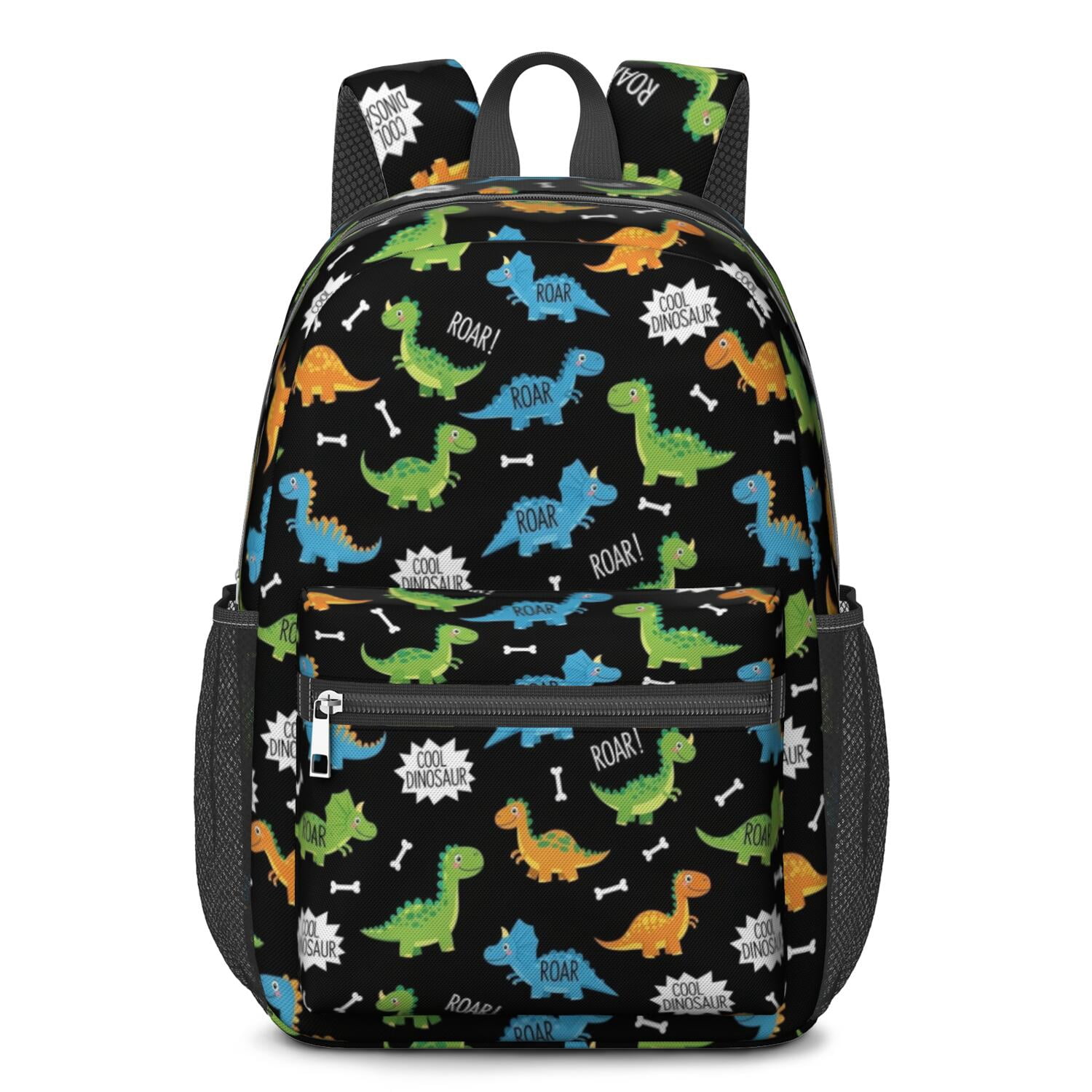 Black Cartoon Dinosaurs Roar Pattern 17" Waterproof Oxford School ...