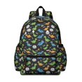 thumbnail image 1 of Black Cartoon Dinosaurs Roar Pattern Cute School Backpack with Padded Back and Adjustable Shoulder Straps 13.4"x11"x4.7", 1 of 5