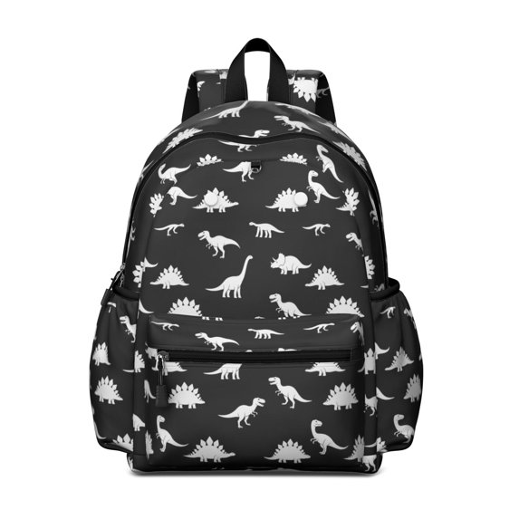 Black Cartoon Dinosaurs Silhouette Pattern Cute School Backpack with Padded Back and Adjustable Shoulder Straps 13.4"x11"x4.7"