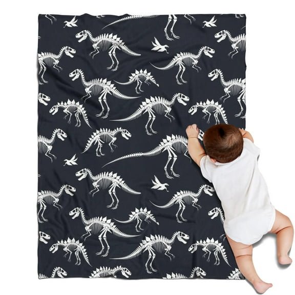 Black Cartoon Dinosaurs Skeletons Pattern Blanket,Comfortable Soft Flannel Throw Blanket,All Season,Warm Lightweight Blankets for Sofa Bed Couch Living Room Chair,30"x40"