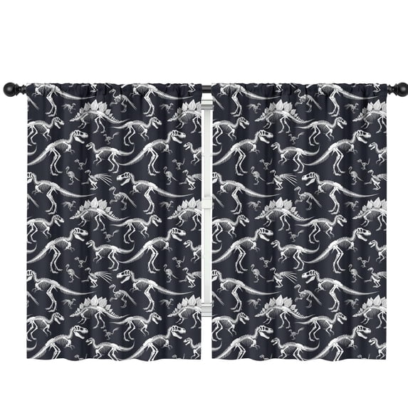 Black Cartoon Dinosaurs Skeletons Pattern Insulated Teens Curtains Set Of 2, Bedroom Essentials, Toddler Room Decor 42x63in(106x160cm)