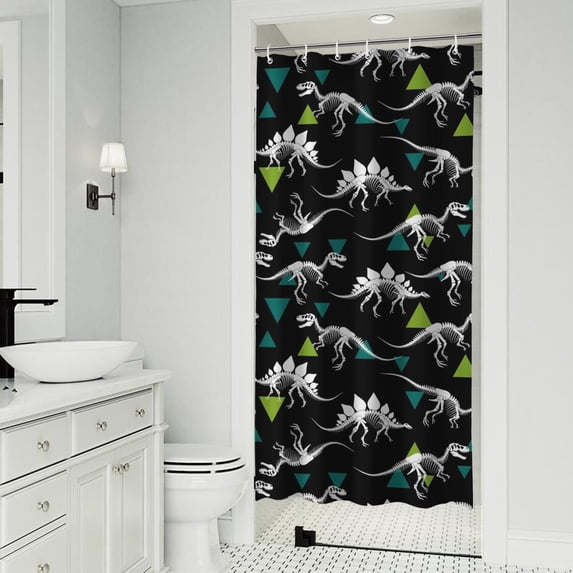 Black Cartoon Dinosaurs Skeletons Triangles Pattern Shower Curtain 36"x72" ,Bathroom Decorative Shower Curtains Set with 12 Hooks,Modern Waterproof Washable Shower Curtain