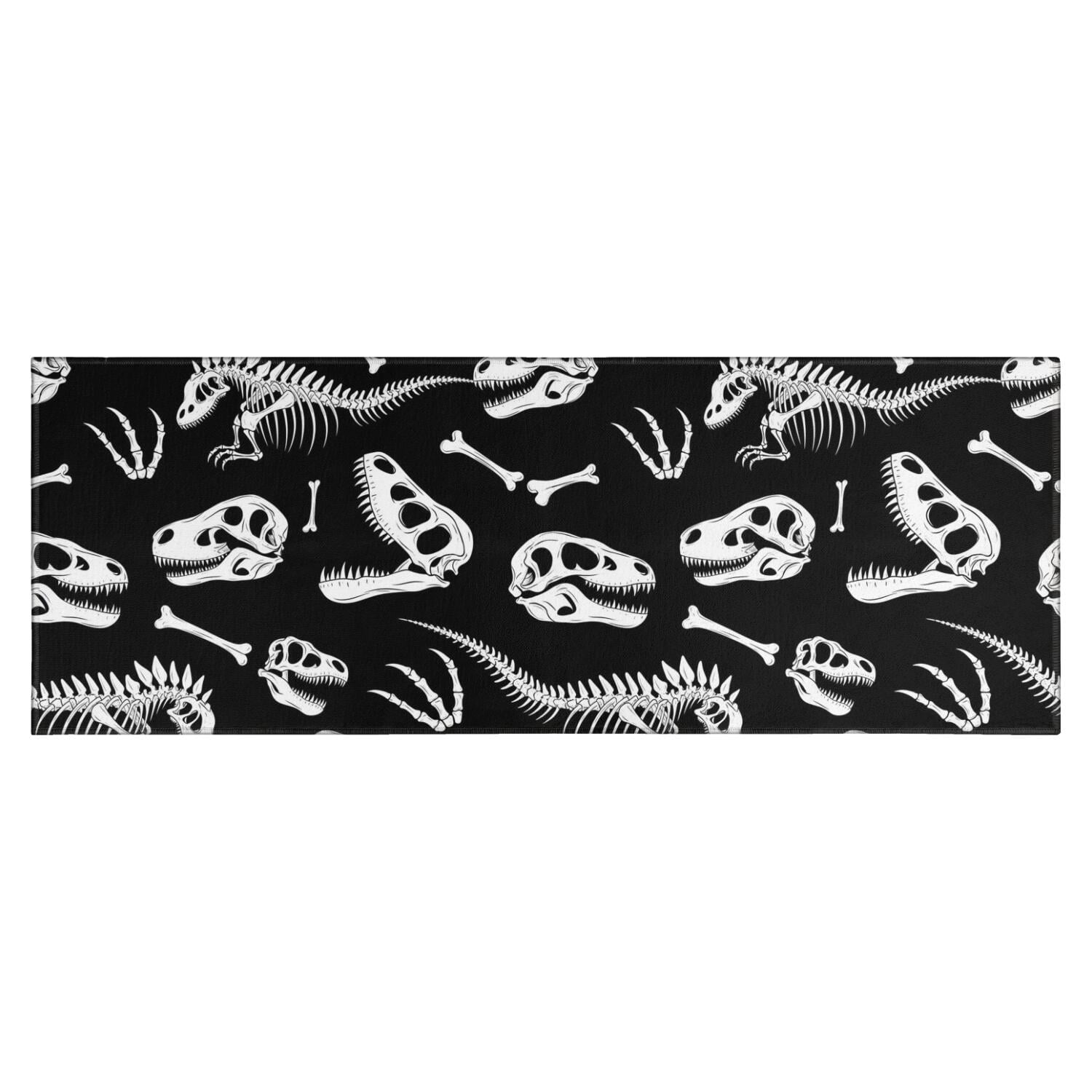 Black Cartoon Dinosaurs Skulls Skeletons Pattern Kitchen Rug Mat ...