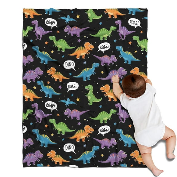 Black Cartoon Dinosaurs Speech Bubbles Pattern Blanket,Comfortable Soft Flannel Throw Blanket,All Season,Warm Lightweight Blankets for Sofa Bed Couch Living Room Chair,30"x40"
