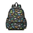 thumbnail image 1 of Black Cartoon Dinosaurs Text Pattern Cute School Backpack with Padded Back and Adjustable Shoulder Straps 13.4"x11"x4.7", 1 of 5