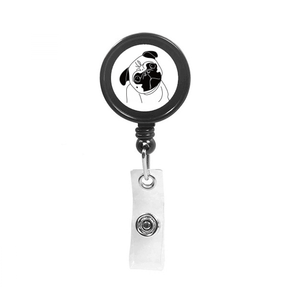 Black Cartoon Dog Illustration Pattern Retractable Keychain Badge Holder ID Badge