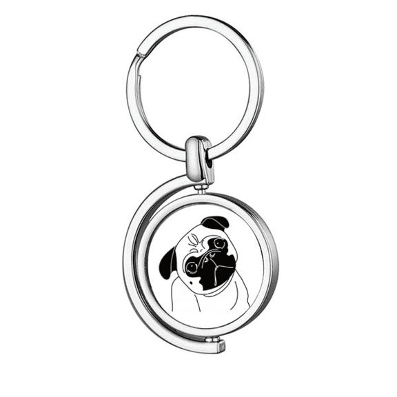 Black Cartoon Dog Illustration Pattern Rotating Keychain Metal Keyring Holder
