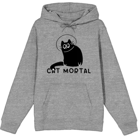 Black Cartoon Helmet Cat Adult Heather Gray Long Sleeve Hoodie-XS
