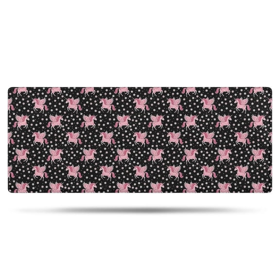 Black Cartoon Pink Winged Unicorn Pattern Bathroom Rugs Mat,Non Slip Microfiber Bathroom Rug,Rubber Backing,Soft Bathroom Mats for Bathroom Floor,Tub and Shower,60x24in(150x60cm)
