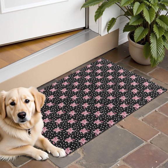 Black Cartoon Pink Winged Unicorn Pattern Door Rugs,Washable Non Slip Door Mats Indoor,Decorative Door Mats,Entry Mat Indoor for Entrance,Bedroom,Kitchen,Bathroom,16"x24"