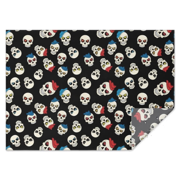 Black Cartoon Skull Pattern Rectangle Tablecloth 60"x84",Waterproof Polyester Rectangle Table Cloth, Wipeable Spillproof Polyester Tablecloth for Dining, Camping, Indoor and Outdoor