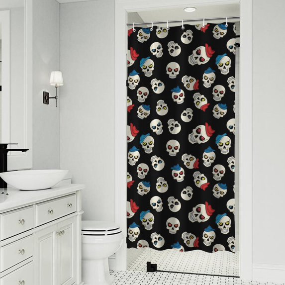 Black Cartoon Skull Pattern Shower Curtain 36"x72" ,Bathroom Decorative Shower Curtains Set with 12 Hooks,Modern Waterproof Washable Shower Curtain