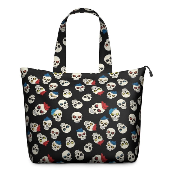 Black Cartoon Skull Pattern Travel Tote Bags for Women Carry On,Large Weekender Bags for Women Travel,Multi Functional Duffle Bag for Work,Shopping,Sports