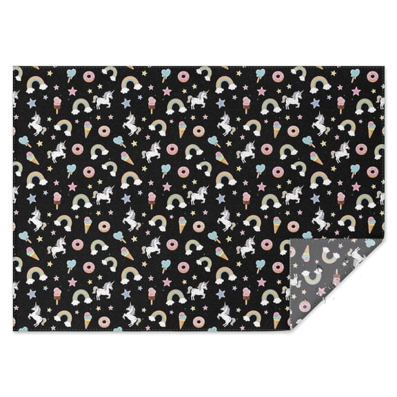 Black Cartoon Unicorn Dessert Rainbow Star Rectangle Tablecloth 60"x84",Waterproof Polyester Rectangle Table Cloth, Wipeable Spillproof Polyester Tablecloth for Dining, Camping, Indoor and Outdoor