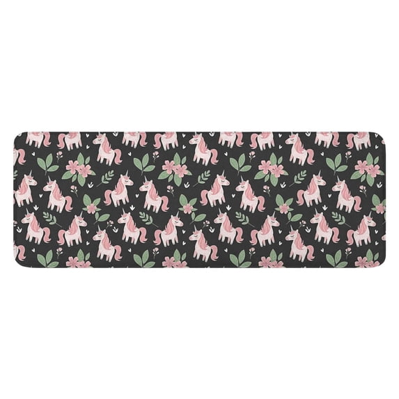 Black Cartoon Unicorn Floral Pattern Kitchen Rug Mat,Kitchen Runner Rugs Non Skid Washable,Decorative Kitchen Floor Mats for Kitchen,Sink,Laundry,17"x47.2"