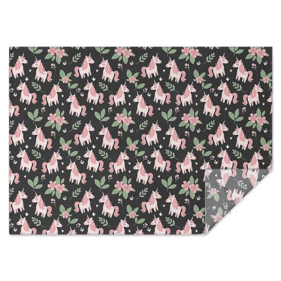 Black Cartoon Unicorn Floral Pattern Rectangle Tablecloth 60"x84",Waterproof Polyester Rectangle Table Cloth, Wipeable Spillproof Polyester Tablecloth for Dining, Camping, Indoor and Outdoor