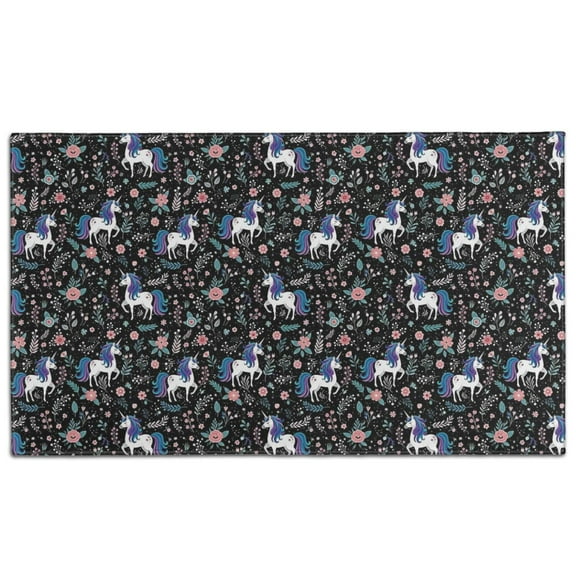 Black Cartoon Unicorn Flower Pattern Door Rugs,Washable Non Slip Door Mats Indoor,Decorative Door Mats,Entry Mat Indoor for Entrance,Bedroom,Kitchen,Bathroom,17"x30"