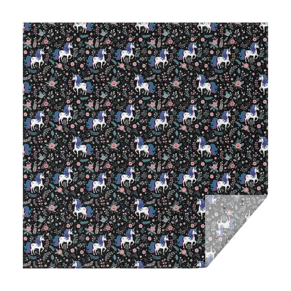 Black Cartoon Unicorn Flower Pattern Square Tablecloth,Waterproof Square Table Cover,Wipeable Spillproof Washable Table Cover for Home Kitchen Party Decor 42"X42"(107x107cm)