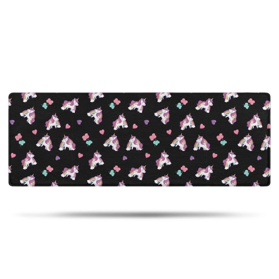 Black Cartoon Unicorn Heart Pattern Bathroom Rugs Mat,Non Slip Microfiber Bathroom Rug,Rubber Backing,Soft Bathroom Mats for Bathroom Floor,Tub and Shower,47x17in(120x43cm)