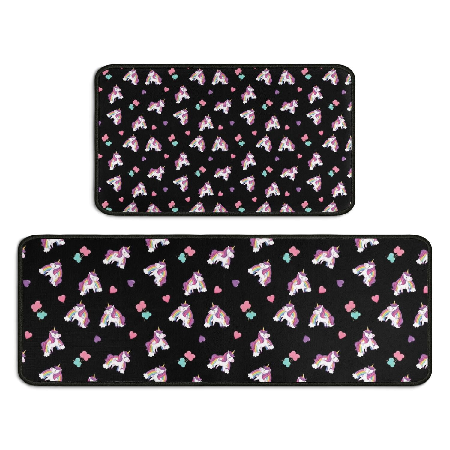 Heart Rug Cartoon Black Cartoon Unicorn Heart Pattern Kitchen Rugs Sets Of 2,Anti Fatigue ...