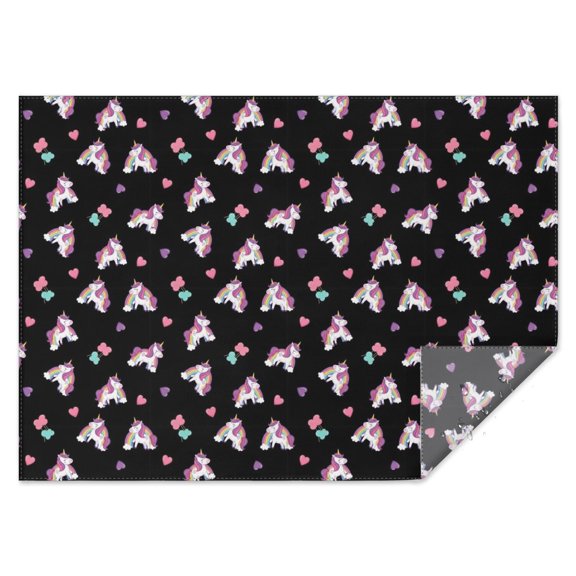 Black Cartoon Unicorn Heart Pattern Rectangle Tablecloth 60"x84",Waterproof Polyester Rectangle Table Cloth, Wipeable Spillproof Polyester Tablecloth for Dining, Camping, Indoor and Outdoor