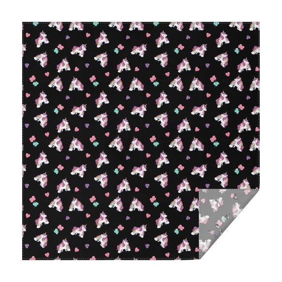 Black Cartoon Unicorn Heart Pattern Square Tablecloth,Waterproof Square Table Cover,Wipeable Spillproof Washable Table Cover for Home Kitchen Party Decor 52"x52"(132x132cm)