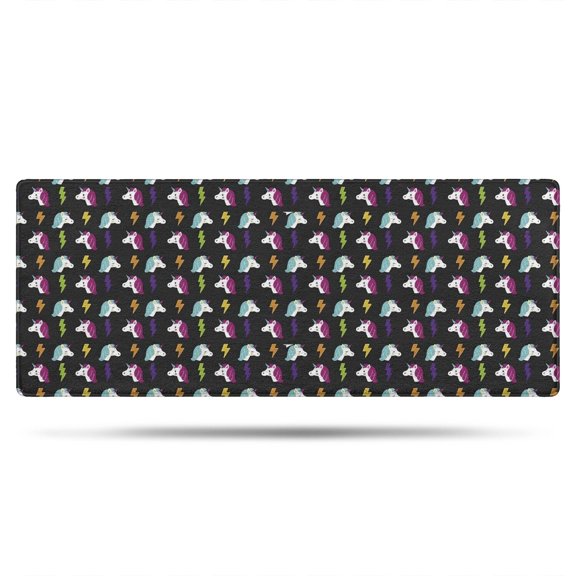 Black Cartoon Unicorn Lightning Pattern Bathroom Rugs Mat,Non Slip Microfiber Bathroom Rug,Rubber Backing,Soft Bathroom Mats for Bathroom Floor,Tub and Shower,60x24in(150x60cm)