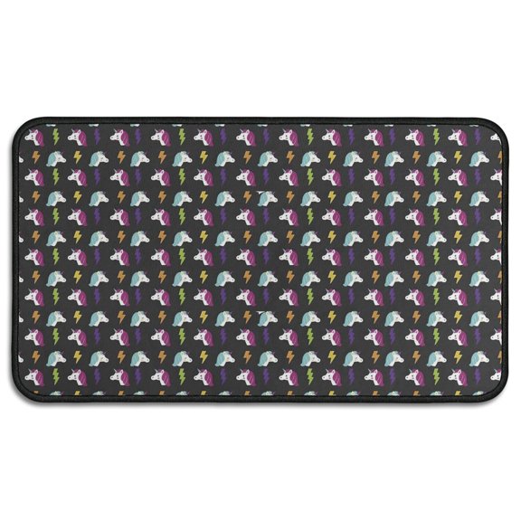 Black Cartoon Unicorn Lightning Pattern Door Rugs,Washable Non Slip Door Mats Indoor,Decorative Door Mats,Entry Mat Indoor for Entrance,Bedroom,Kitchen,Bathroom,30"x17"