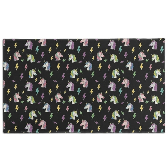 Black Cartoon Unicorn Lightning Pattern Door Rugs,Washable Non Slip Door Mats Indoor,Decorative Door Mats,Entry Mat Indoor for Entrance,Bedroom,Kitchen,Bathroom,17"x30"