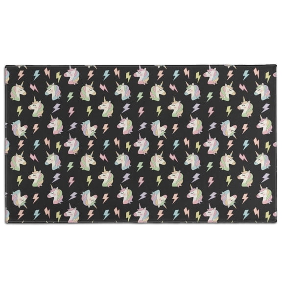 Black Cartoon Unicorn Lightning Pattern Door Rugs,Washable Non Slip Door Mats Indoor,Decorative Door Mats,Entry Mat Indoor for Entrance,Bedroom,Kitchen,Bathroom,17"x30"