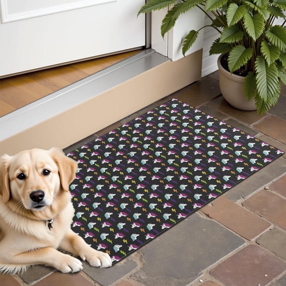 Black Cartoon Unicorn Lightning Pattern Door Rugs,Washable Non Slip Door Mats Indoor,Decorative Door Mats,Entry Mat Indoor for Entrance,Bedroom,Kitchen,Bathroom,16"x24"