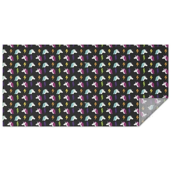 Black Cartoon Unicorn Lightning Pattern Rectangle Tablecloth 60"x120",Waterproof Polyester Rectangle Table Cloth, Wipeable Spillproof Polyester Tablecloth for Dining, Camping, Indoor and Outdoor