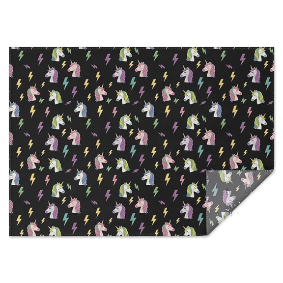 Black Cartoon Unicorn Lightning Pattern Rectangle Tablecloth 60"x84",Waterproof Polyester Rectangle Table Cloth, Wipeable Spillproof Polyester Tablecloth for Dining, Camping, Indoor and Outdoor