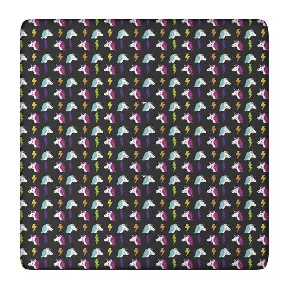 Black Cartoon Unicorn Lightning Pattern Square Fitted Tablecloth with Elastic Edge,Square Table Cover,Washable Elastic Table Cover for Home Kitchen Party Decor 36"x36"