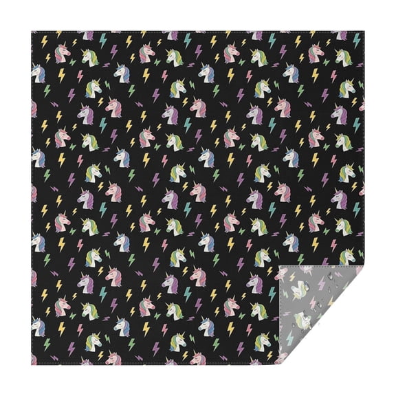 Black Cartoon Unicorn Lightning Pattern Square Tablecloth,Waterproof Square Table Cover,Wipeable Spillproof Washable Table Cover for Home Kitchen Party Decor 60"x60"(152x152cm)