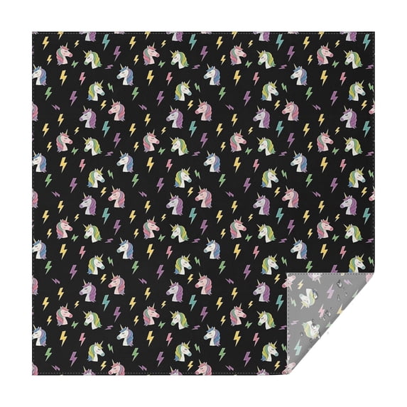 Black Cartoon Unicorn Lightning Pattern Square Tablecloth,Waterproof Square Table Cover,Wipeable Spillproof Washable Table Cover for Home Kitchen Party Decor 42"X42"(107x107cm)