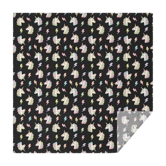 Black Cartoon Unicorn Lightning Pattern Square Tablecloth,Waterproof Square Table Cover,Wipeable Spillproof Washable Table Cover for Home Kitchen Party Decor 52"x52"(132x132cm)