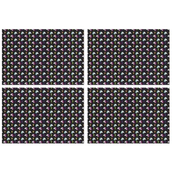 Black Cartoon Unicorn Lightning Pattern Summer Placemats Table Placemats Set Of 4-Linen Kitchen Washable Placemats Table Mats 11.8"x17.7" Non-Slip Heat Resistant