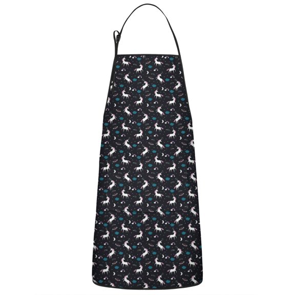 Black Cartoon Unicorn Pattern Apron-Garden Aprons for Women with Pockets-Cotton Linen Waterproof Kitchen Cooking Gardening Aprons Adjustable for Kitchen,Cooking,BBQ and Salon 33x27 Inch