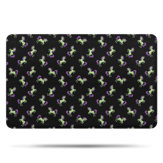 Black Cartoon Unicorn Pattern Bathroom Rugs Mat,Non Slip Microfiber Bathroom Rug,Rubber Backing,Soft Bathroom Mats for Bathroom Floor,Tub and Shower,20x32in(50x80cm)