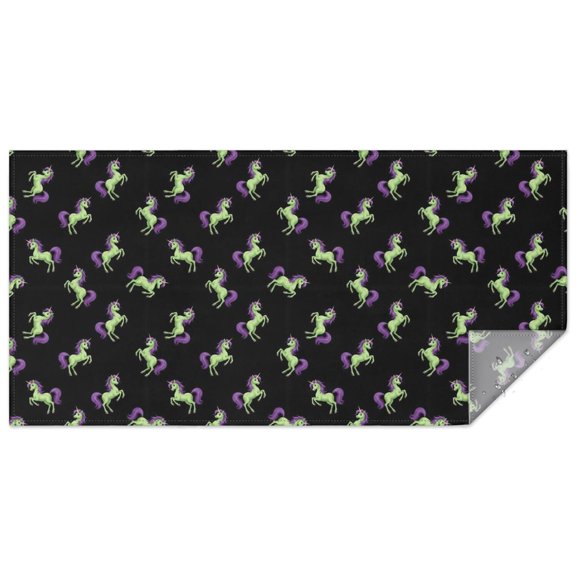 Black Cartoon Unicorn Pattern Rectangle Tablecloth 60"x120",Waterproof Polyester Rectangle Table Cloth, Wipeable Spillproof Polyester Tablecloth for Dining, Camping, Indoor and Outdoor