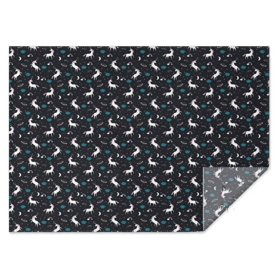 Black Cartoon Unicorn Pattern Rectangle Tablecloth 60"x84",Waterproof Polyester Rectangle Table Cloth, Wipeable Spillproof Polyester Tablecloth for Dining, Camping, Indoor and Outdoor