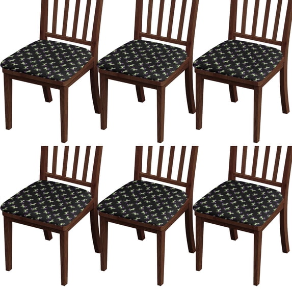 Black Cartoon Unicorn Pattern Seat Covers for Dining Room Chairs Set Of 4,Stretch Printed Washable Chair Seat Cover with Elastic Ties and Button,Removable Waterproof Couch Cushion Covers