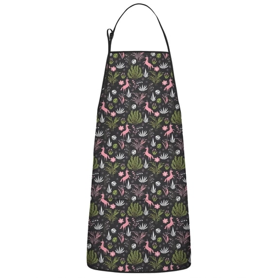 Black Cartoon Unicorn Plant Pattern Apron-Garden Aprons for Women with Pockets-Cotton Linen Waterproof Kitchen Cooking Gardening Aprons Adjustable for Kitchen,Cooking,BBQ and Salon 33x27 Inch